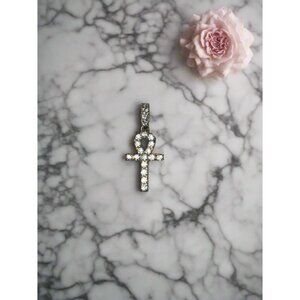 CZ and Gold Toned Ankh Necklace Pendant